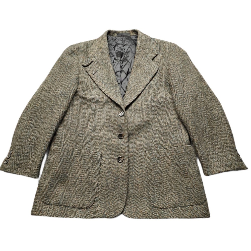 Vintage L.L. Bean Blazer Jacket Mens Multicolor Quilted Lined Tweed Herringbone
